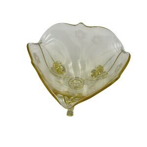 Lancaster Glass Vintage Depression 1930's Three Footed Yellow Candy Dish/Bowl
